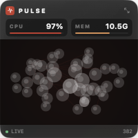 Pulse desktop widget — small square showing CPU, memory, and a galaxy of running processes